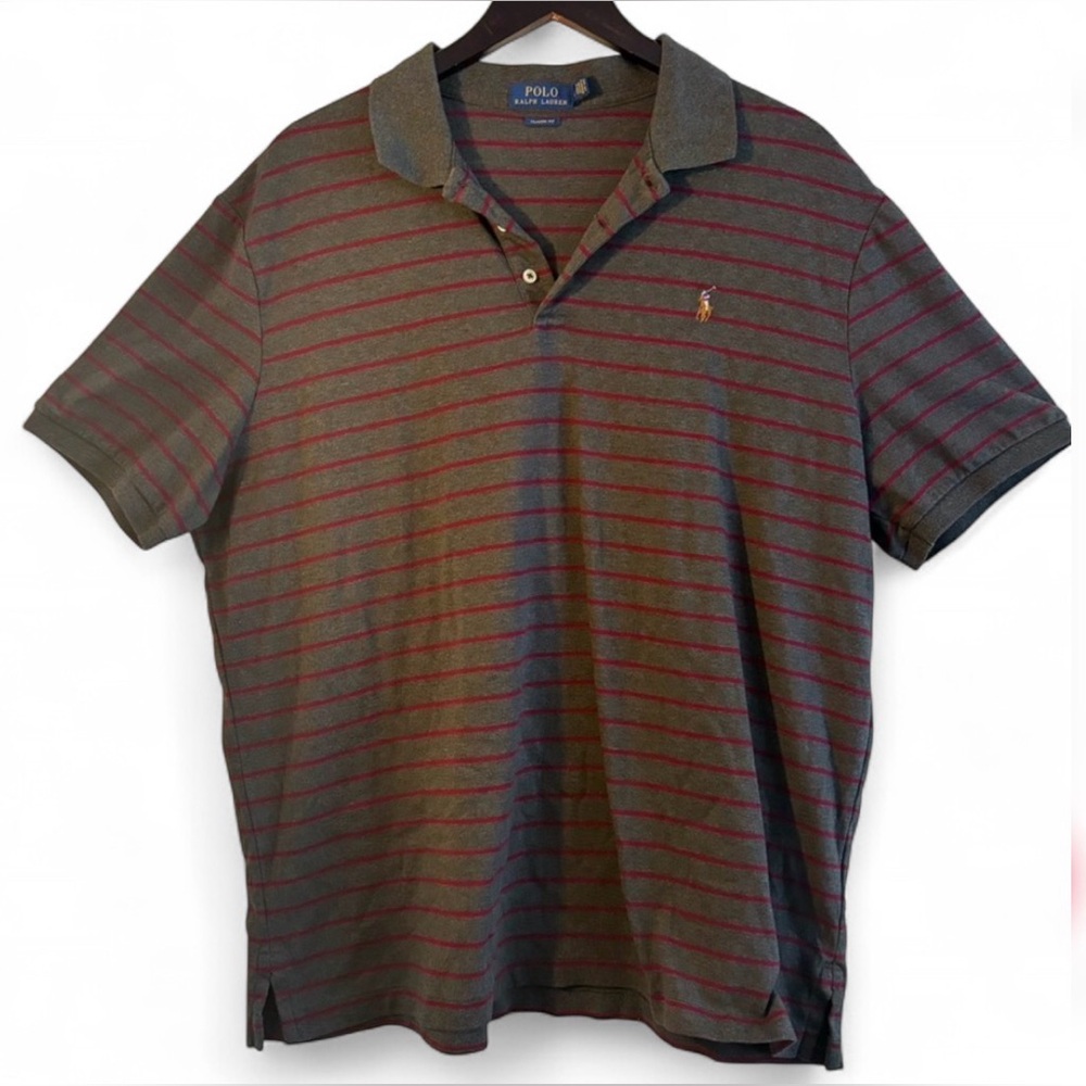 Ralph Lauren Men's Polo in Gray and Red Stripes